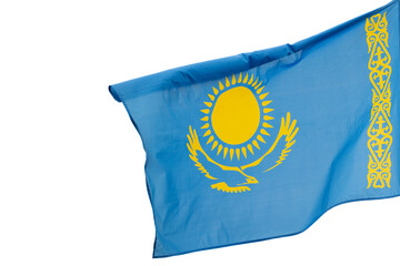 Large Kazakhstan flag fluttering in the wind. Mass protests in Kazakhstan. flag of Kazakhstan....