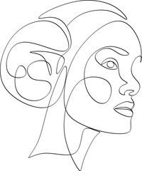 Continuous line drawing of Portrait of a Beautiful Woman's set faces. The Concept of Skin Beauty Care for young female models. Fashion beauty model with a white background.