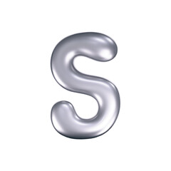3d chrome liquid letter S in y2k style isolated. Render of 3d metal inflated bubble alphabet with glossy silver effect. 3d vector y2k typography letter