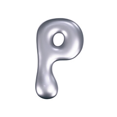 3d chrome liquid letter P in y2k style isolated. Render of 3d metal inflated bubble alphabet with glossy silver effect. 3d vector y2k typography letter