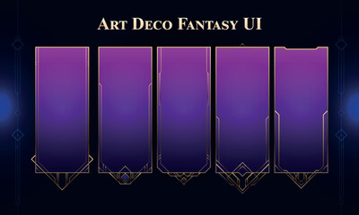 Set of Art Deco Modern Banners for user interface. Fantasy magic HUD with rewards. Template for rpg game interface. Vector Illustration EPS10