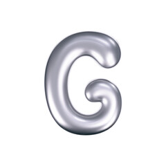 3d chrome liquid letter G in y2k style isolated. Render of 3d metal inflated bubble alphabet with glossy silver effect. 3d vector y2k typography letter