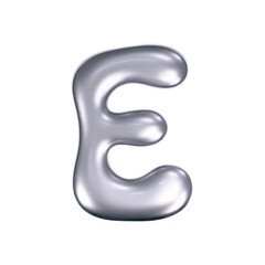 3d chrome liquid letter E in y2k style isolated. Render of 3d metal inflated bubble alphabet with glossy silver effect. 3d vector y2k typography letter