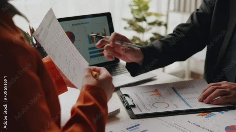 Aufkleber close up of hands teamwork business group are calculate working and brainstorming about business fin