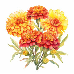 Watercolor Painting of Orange and Yellow Flowers