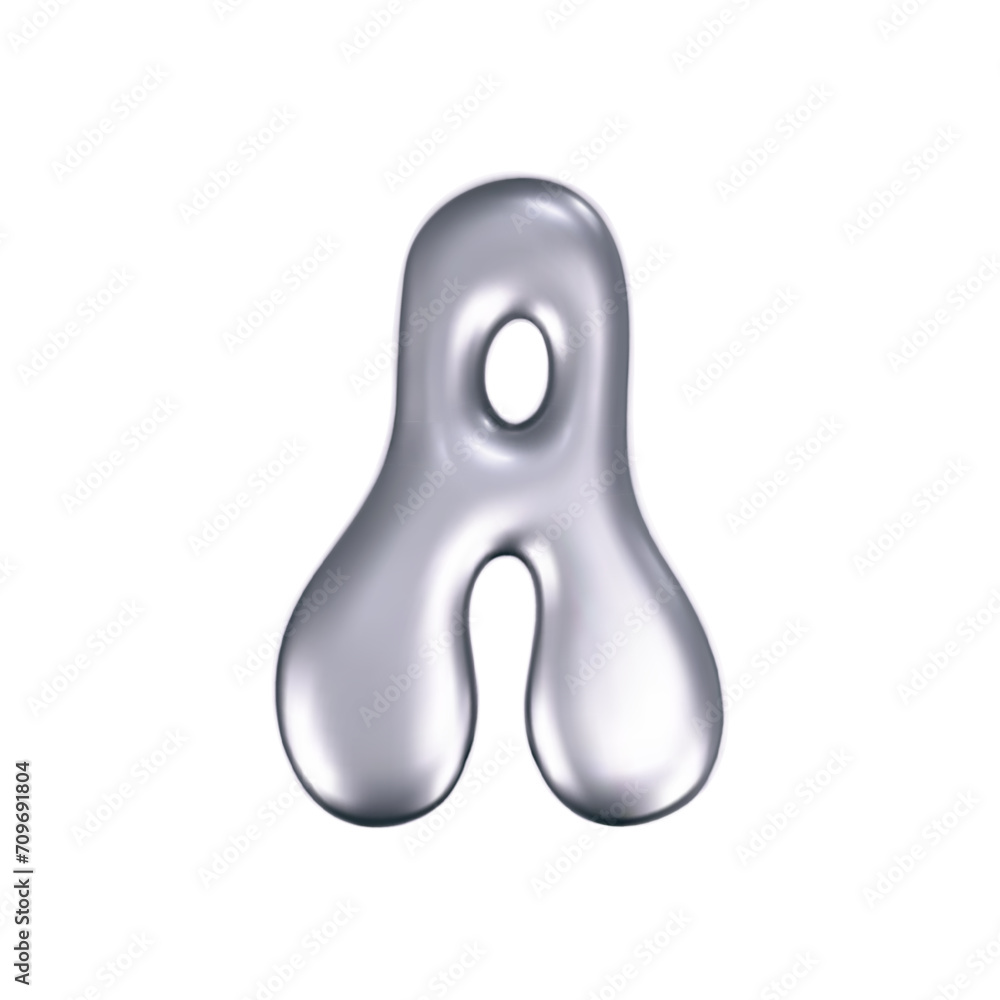 Canvas Prints 3d chrome liquid letter a in y2k style isolated. render of 3d metal inflated bubble alphabet with gl