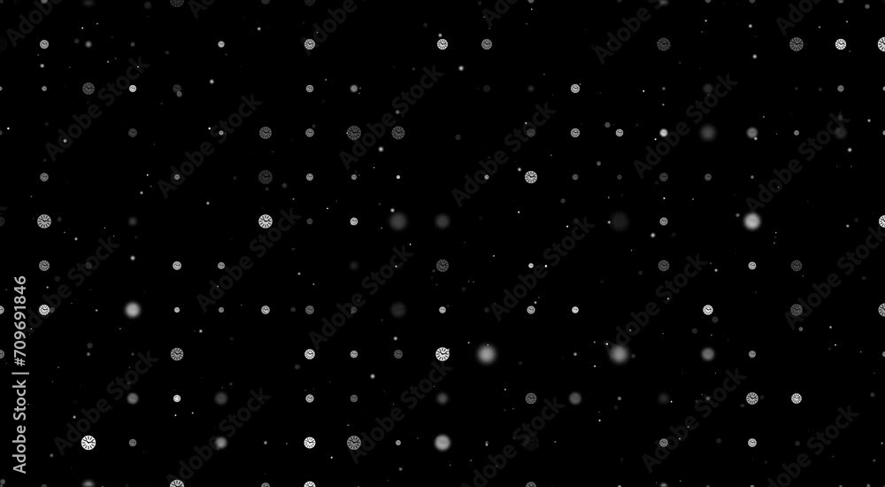 Poster template animation of evenly spaced clock symbols of different sizes and opacity. animation of trans