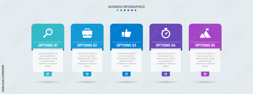 Aufkleber timeline infographic with infochart. modern presentation template with 5 spets for business process.