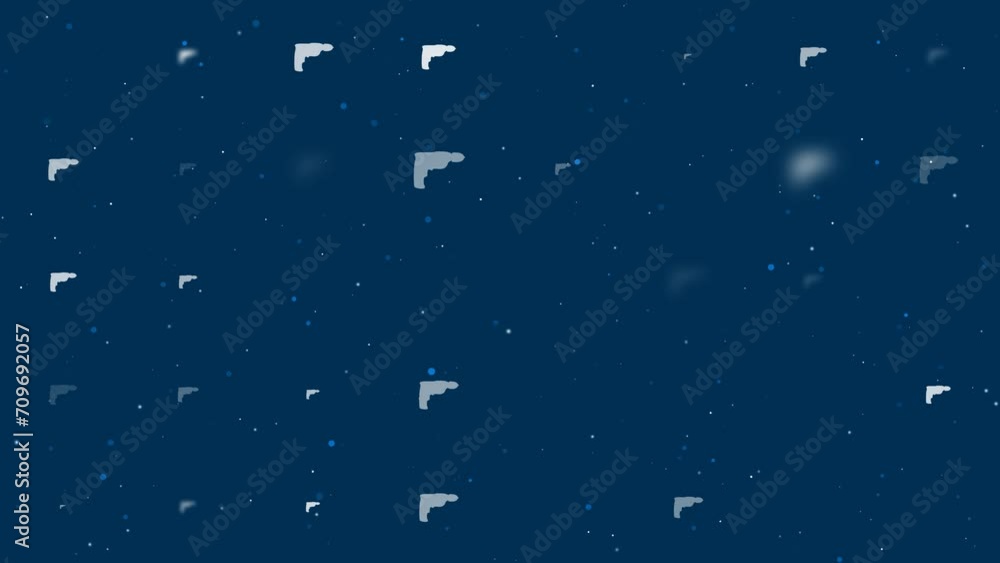 Poster template animation of evenly spaced electric drill symbols of different sizes and opacity. animation