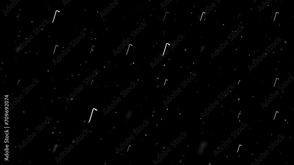 Poster template animation of evenly spaced crowbar symbols of different sizes and opacity. animation of tra