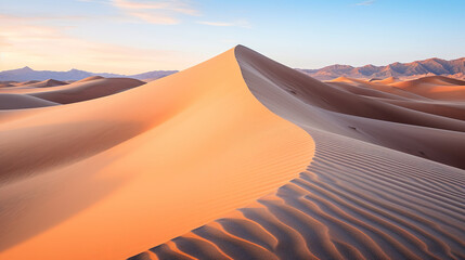 Fototapeta na wymiar Majestic Sand Dunes Bathed in Sunset Hues. Generative Ai
