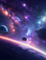 Beautiful Space Wallpaper With Small Planets Around With Galaxy Background | AI Generated 
