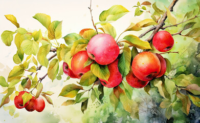 Painting of Apples on Tree Branch