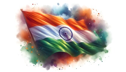 Waving watercolor indian flag background.