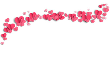 Illustration. Transparent PNG. Beautiful background with pink origami hearts, Valentine's day celebration concept. Template, place for inscription, postcard, brochure, website design.