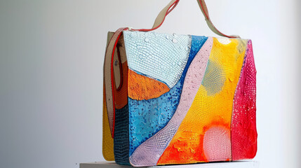 Vibrant Serenity, An Abstract Symphony of Colors With a Multicolored Bag Gracefully Adorned on a Table