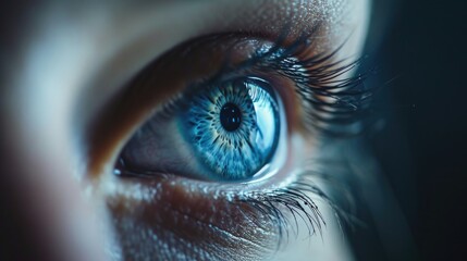 A detailed close-up of a person's blue eye. Perfect for eye care or beauty-related projects - Powered by Adobe