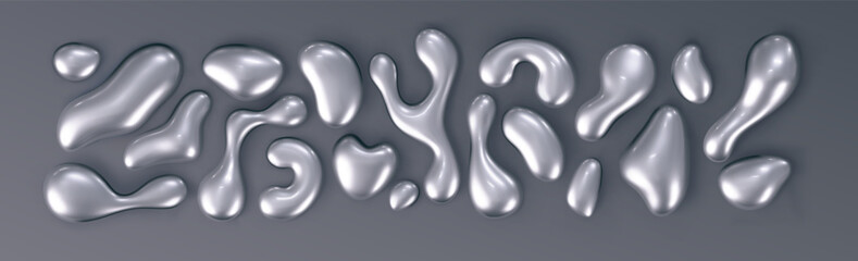 Chrome liquid 3d shapes in y2k style isolated on a black background. Render of 3d metal silver element, melt fluid form in retro aesthetic and futuristic style. 3d vector y2k illustration