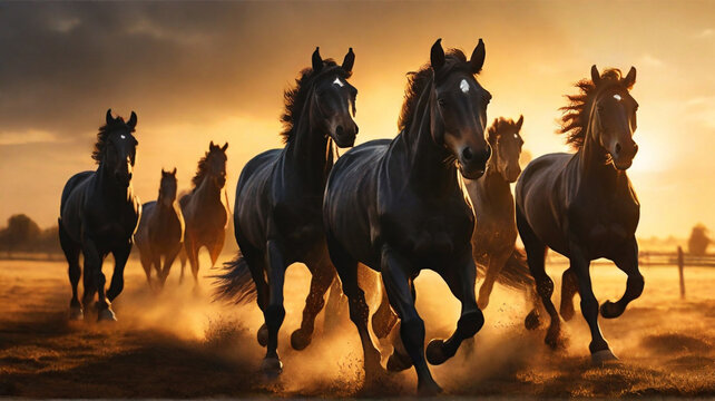 horse running in the sunset (golden hour)