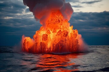 Fiery eruption from ocean depths. Generative AI