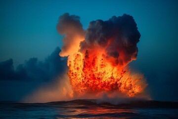 Fiery eruption from ocean depths. Generative AI