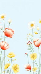 Fototapeta premium A vibrant collection of spring flowers on a crisp blue background