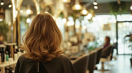 Fototapeta premium Elegant Hairstyle Reveal in Modern Salon