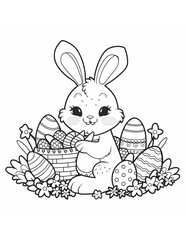 graphics coloring book for children on Easter rabbit with Easter eggs