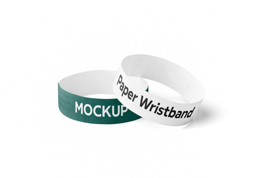 Mockup of two customizable paper wristbands