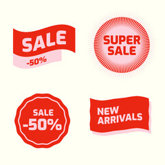 Set of red sale labels, sale stickers, red & pink. Retro labels, retro stickers