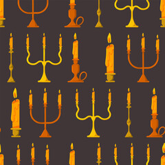 Candlestick holders with burning fire vector cartoon seamless pattern background for wallpaper, wrapping, packing, and backdrop.