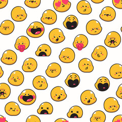 Fototapeta premium Cute emoticon vector cartoon seamless pattern background for wallpaper, wrapping, packing, and backdrop.