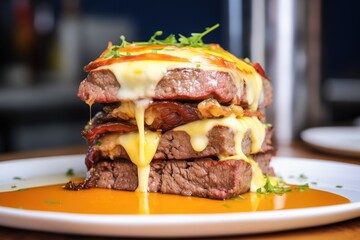 meatloaf slices stacked with melted cheese