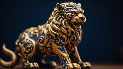 Incredible golden gold feline lion concept statue