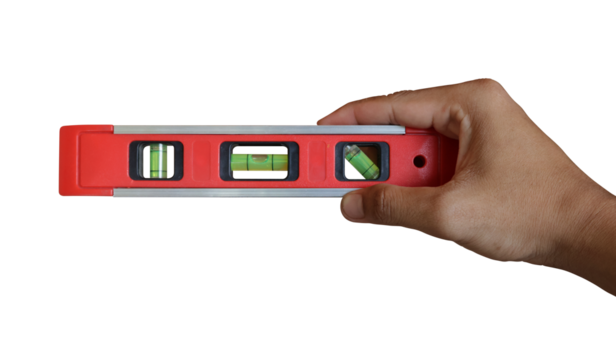 Hand holding waterpass isolated on transparent background