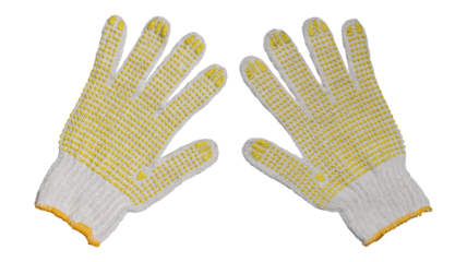 Pair of safety working gloves with yellow dots isolated on transparent background