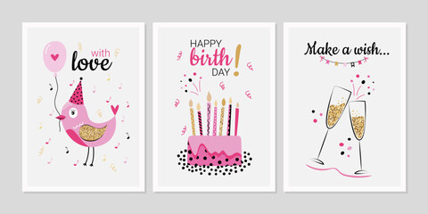 Bright birthday decorations big set. Set of greeting card concept.