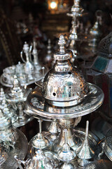 Traditional metal goods in shop in the medina of Tunis