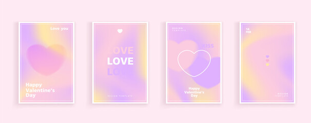 Happy Valentine's Day greeting cards. trendy gradients for brochures, advertising and postcard. romantic cute event flyers for banners or mobile social posts. vector design.