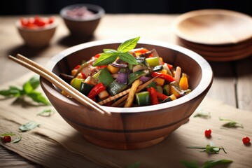 ratatouille in a rustic bowl with fork