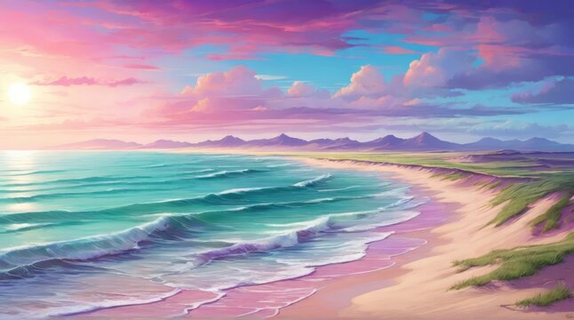 Seascape with turquoise waves. AI © vvicca