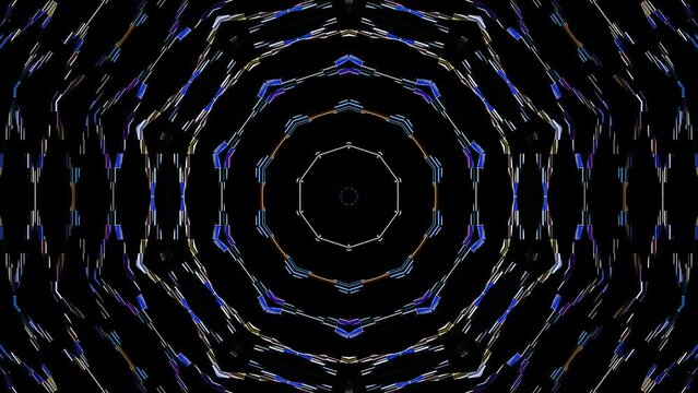 Abstract background moving stripes and flashing with shining light dots. Animation with circles	