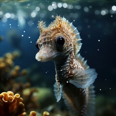 Fototapeta na wymiar Photo of a baby seahorse gracefully swimming in the sea