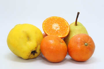 healthy fruits on white background