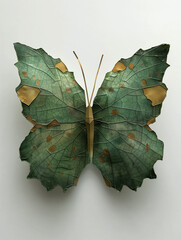 paper leaf butterfly in green tones - generative ai
