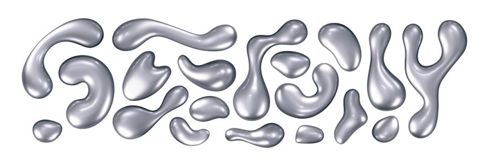Chrome liquid 3d shapes in y2k style isolated. Render of 3d metal silver element, melt fluid form in retro aesthetic and futuristic style. 3d vector y2k illustration