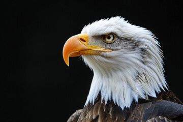 Obraz premium Portrait of a bald eagle in front of a black background