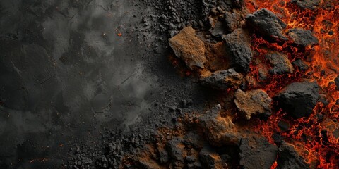 A wide banner featuring volcanic rocks and flowing lava, ideal for text placement about geology or adventure