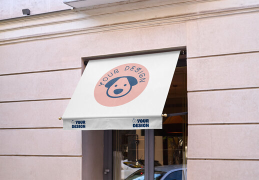 Mockup of customizable awning over shop entrance