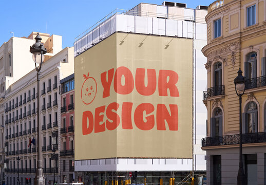 Mockup of customizable billboard awning on building corner